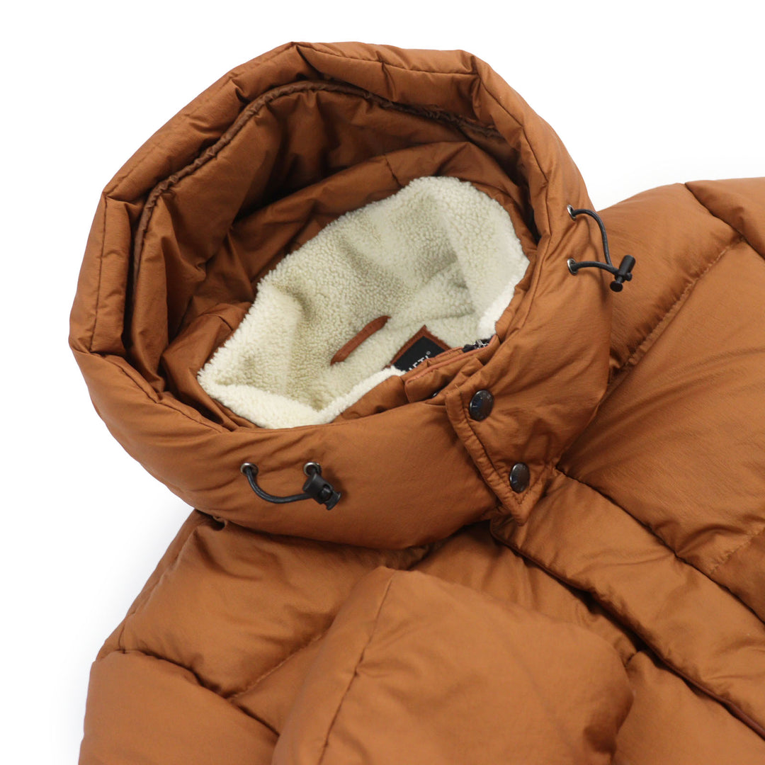 Excellent EMMETI Down jacket BORDEAUX Hooded down coat with shearling and leather Brown Nylon mens M 505912