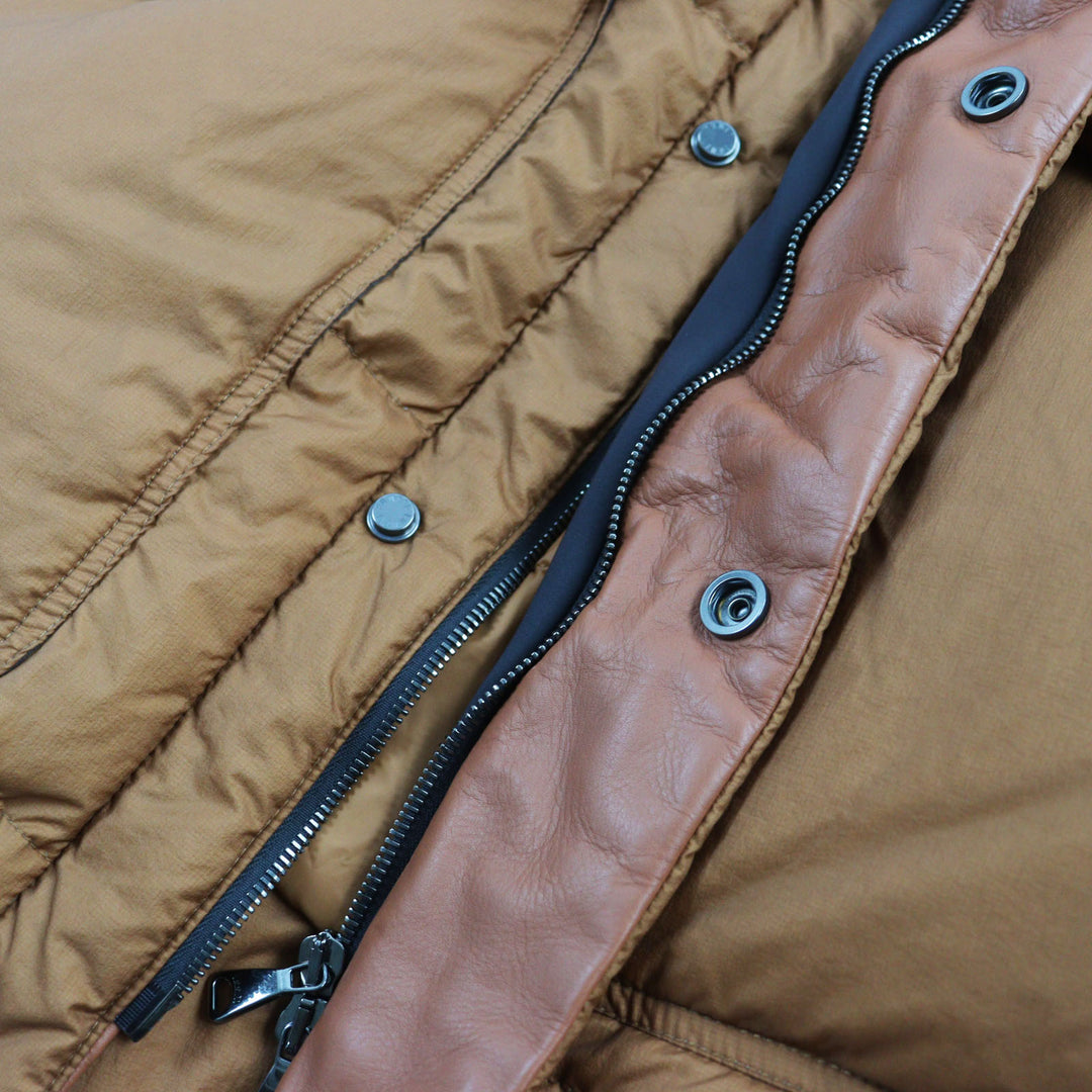 Excellent EMMETI Down jacket BORDEAUX Hooded down coat with shearling and leather Brown Nylon mens M 505912