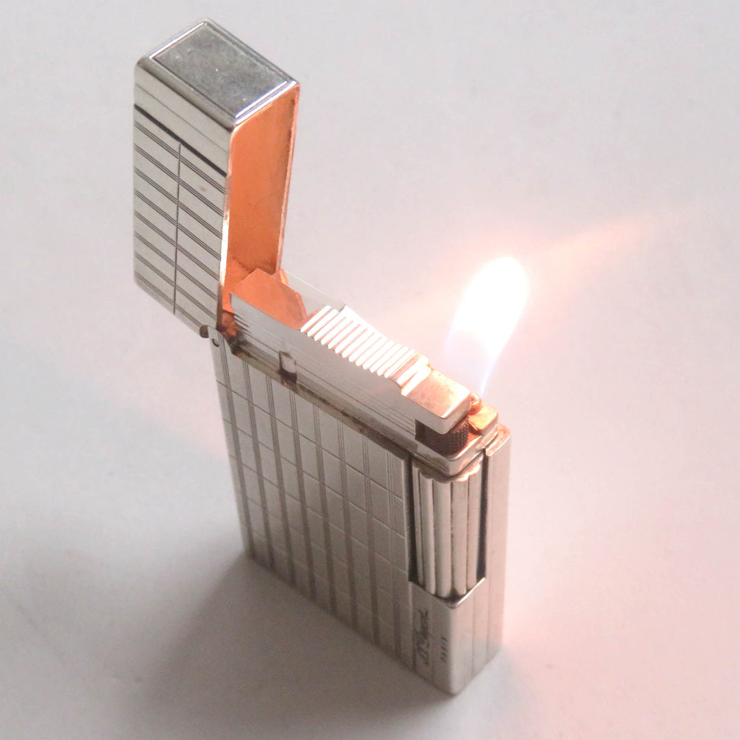 Very Good Dupont lighter Gatsby Rectangle Block Check Square Roller Gas Silver mens