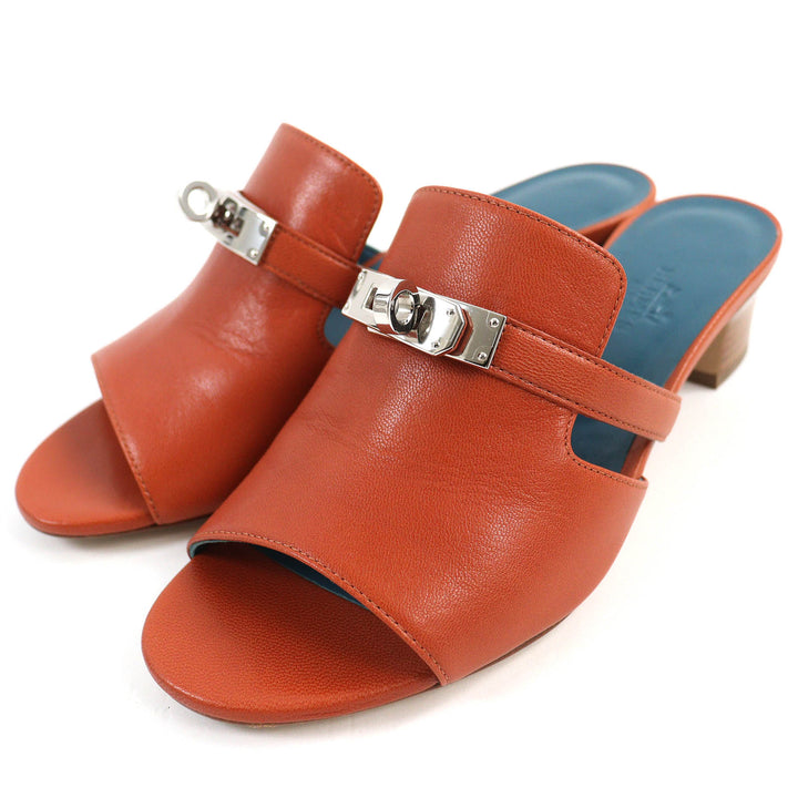 Excellent HERMES Sandals candy Kelly Buckle Leather Mules Brown leather Women 36 211070Z