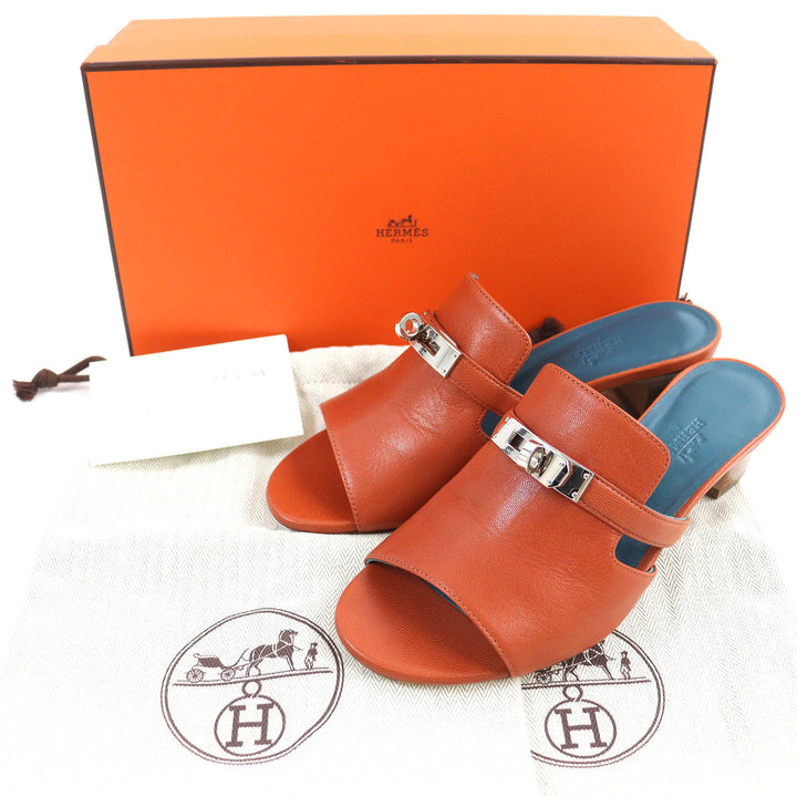Excellent HERMES Sandals candy Kelly Buckle Leather Mules Brown leather Women 36 211070Z