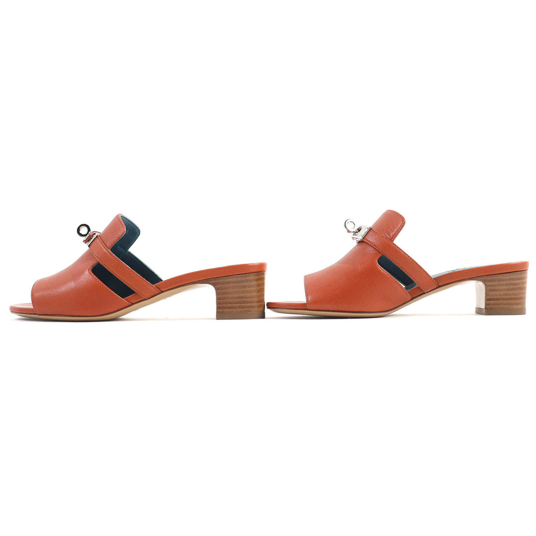 Excellent HERMES Sandals candy Kelly Buckle Leather Mules Brown leather Women 36 211070Z