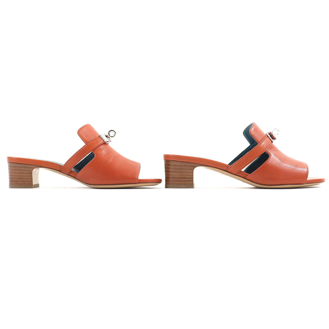 Excellent HERMES Sandals candy Kelly Buckle Leather Mules Brown leather Women 36 211070Z