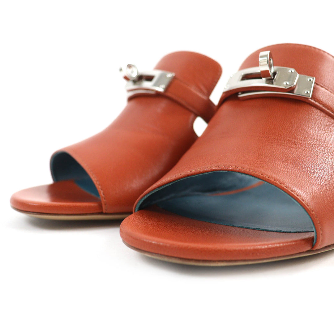 Excellent HERMES Sandals candy Kelly Buckle Leather Mules Brown leather Women 36 211070Z
