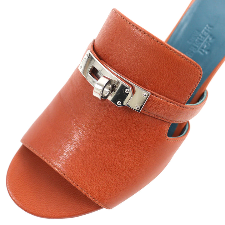 Excellent HERMES Sandals candy Kelly Buckle Leather Mules Brown leather Women 36 211070Z