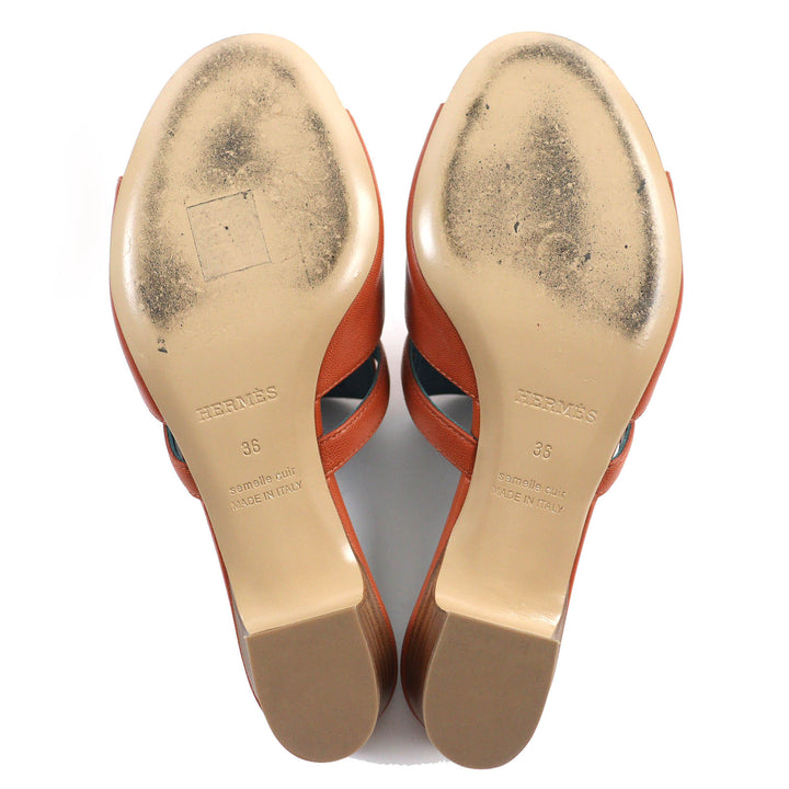Excellent HERMES Sandals candy Kelly Buckle Leather Mules Brown leather Women 36 211070Z
