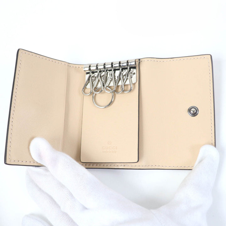 Excellent GUCCI Key holder Double G Key holder beige leather Women 795649