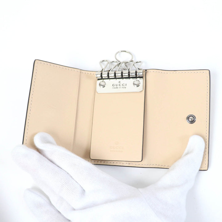 Excellent GUCCI Key holder Double G Key holder beige leather Women 795649