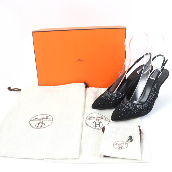 Pristine HERMES pumps 90Festive Festive 90 Back Strap black Suede leather Women 37