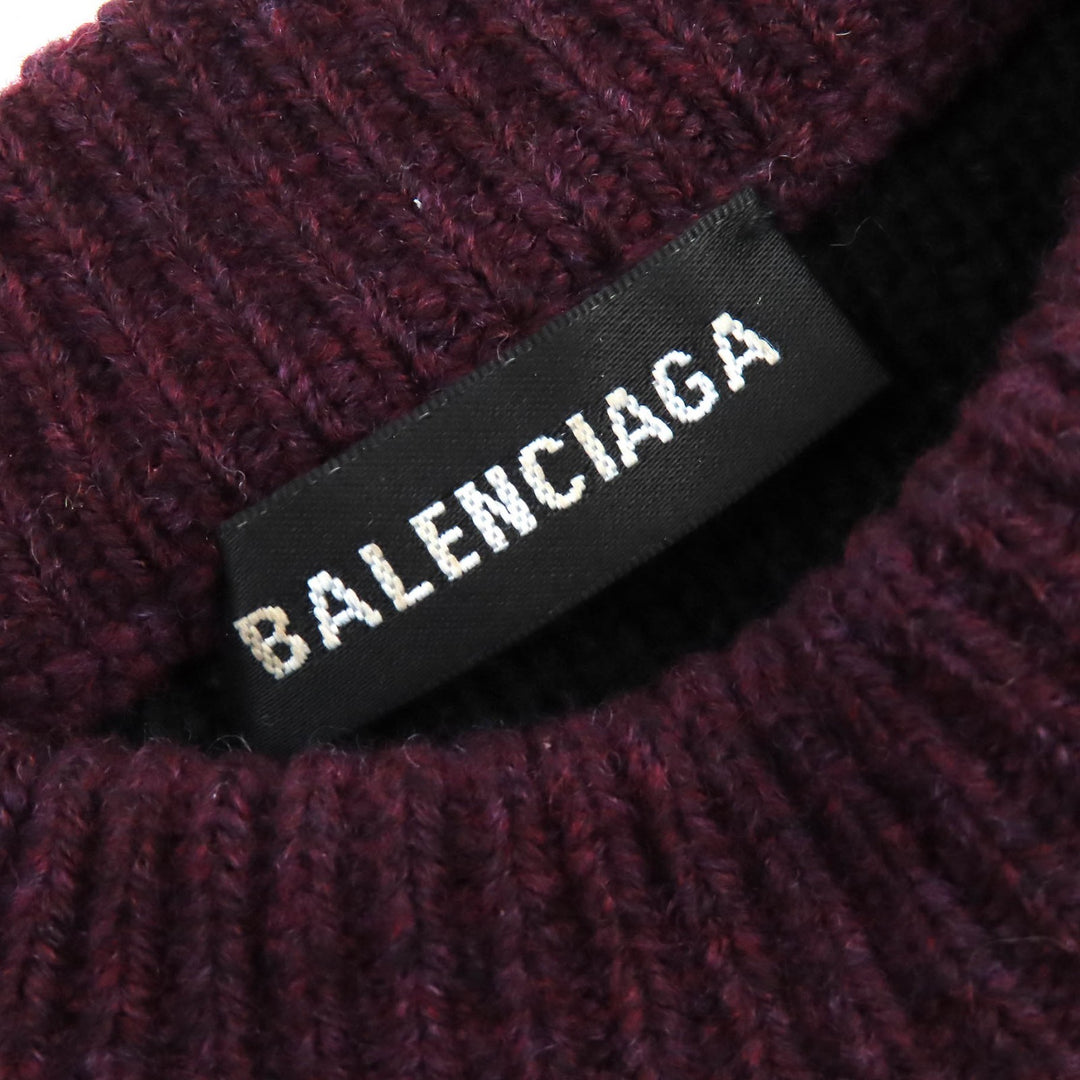 Excellent BALENCIAGA knit ALL OVER LOGO Round neck Bordeaux Black wool mens M 534493