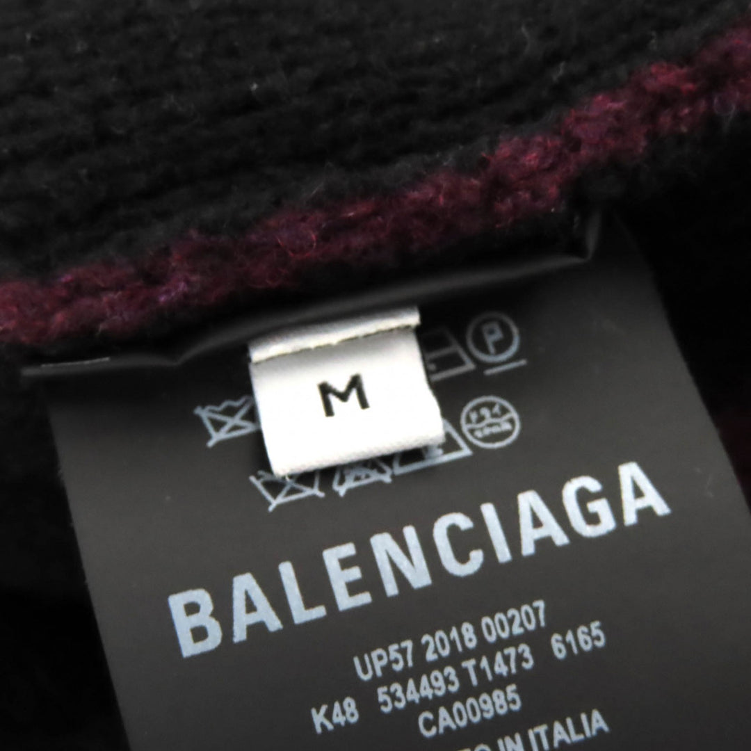 Excellent BALENCIAGA knit ALL OVER LOGO Round neck Bordeaux Black wool mens M 534493