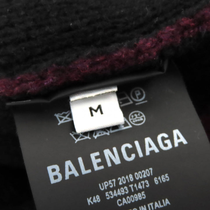 Excellent BALENCIAGA knit ALL OVER LOGO Round neck Bordeaux Black wool mens M 534493
