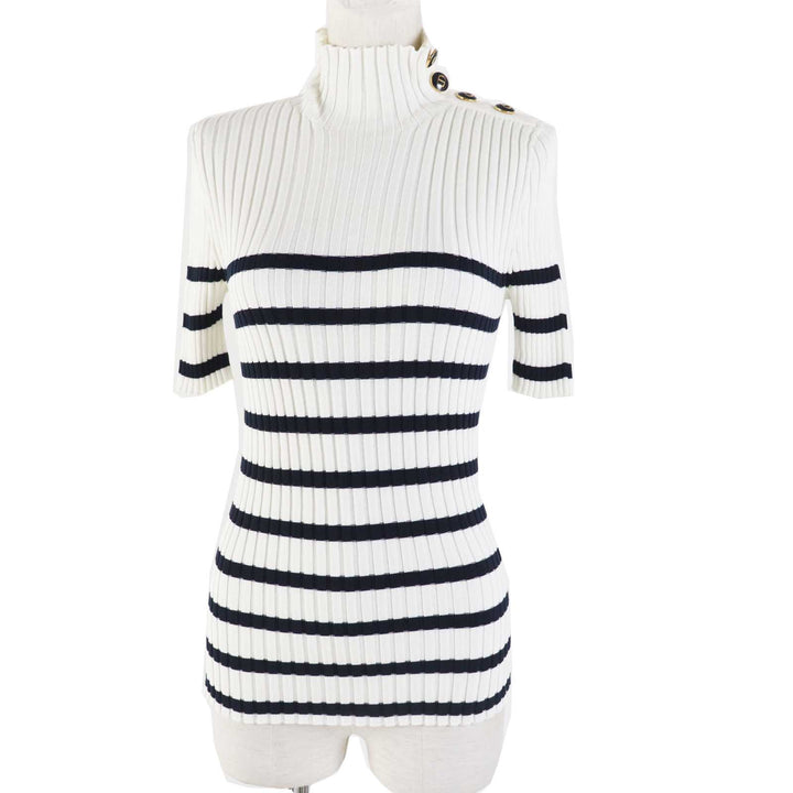Excellent Christian Dior Short sleeve knit Logo button Border Pattern Women 38