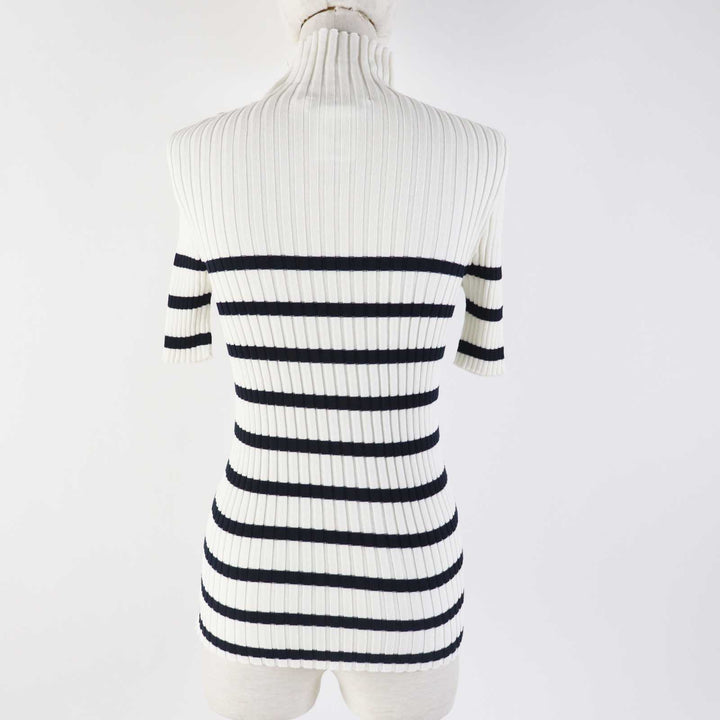 Excellent Christian Dior Short sleeve knit Logo button Border Pattern Women 38