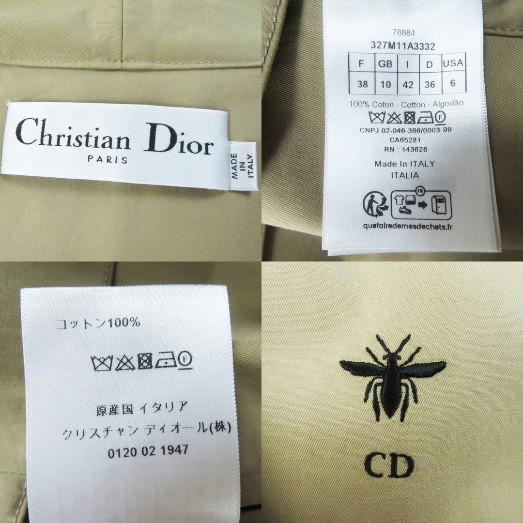 Excellent Christian Dior trench coat Bee Embroidery Cannage Jacket Women 42 327M11A3332