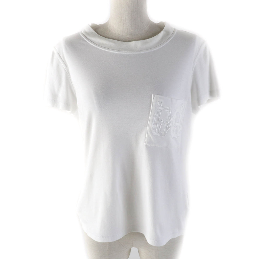 Great HERMES Short sleeve T-shirt Embroidered Pockets white cotton Women 38