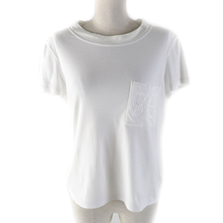 Great HERMES Short sleeve T-shirt Embroidered Pockets white cotton Women 38