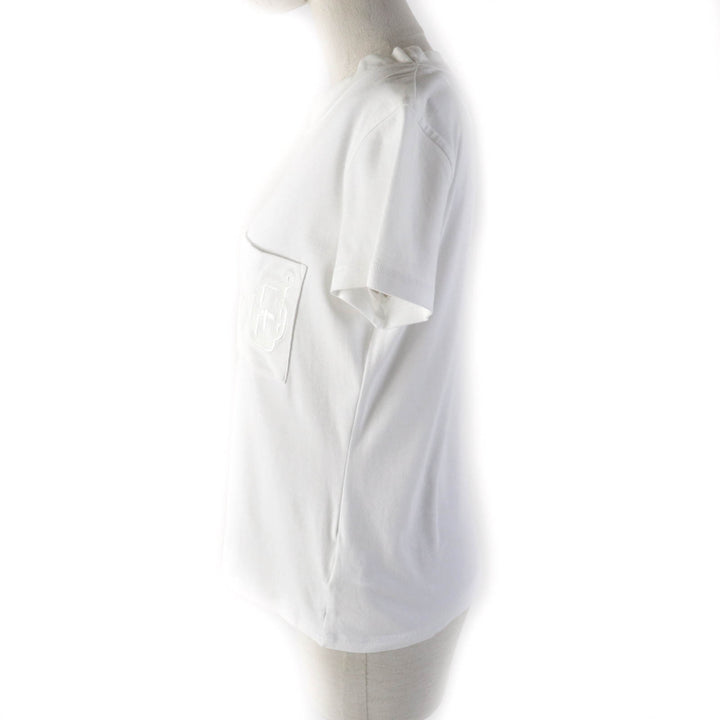 Great HERMES Short sleeve T-shirt Embroidered Pockets white cotton Women 38