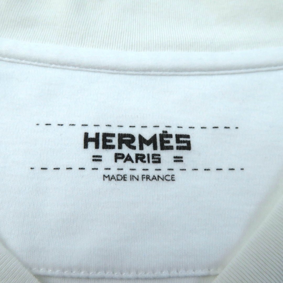 Great HERMES Short sleeve T-shirt Embroidered Pockets white cotton Women 38