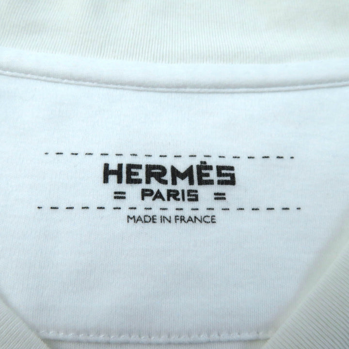 Great HERMES Short sleeve T-shirt Embroidered Pockets white cotton Women 38