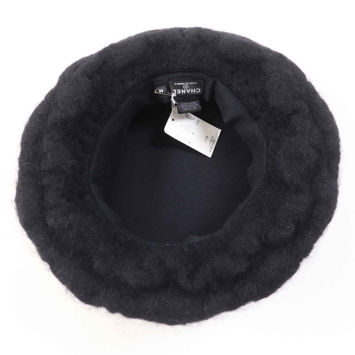 Excellent CHANEL hat With COCO Mark black mohair Women M
