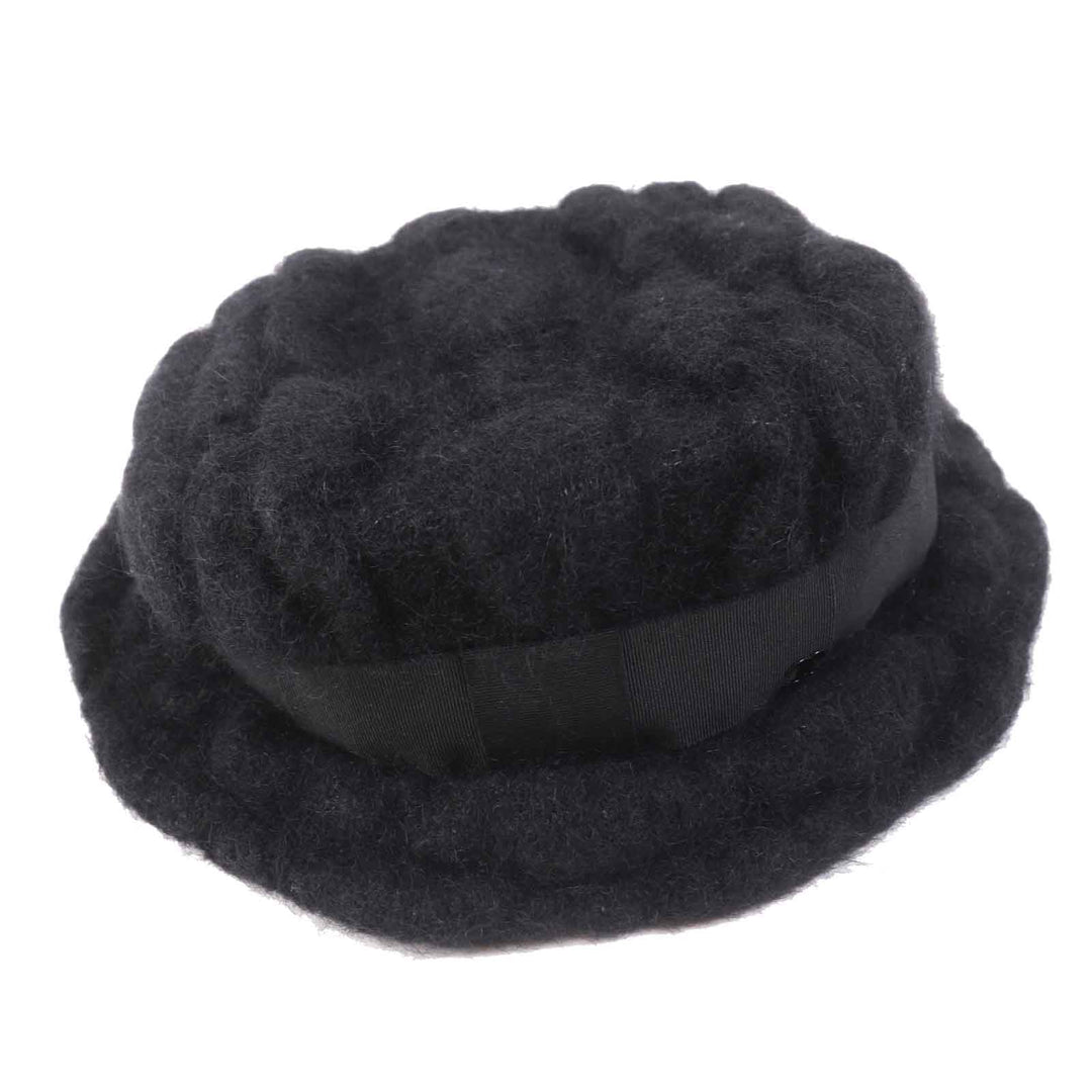 Excellent CHANEL hat With COCO Mark black mohair Women M