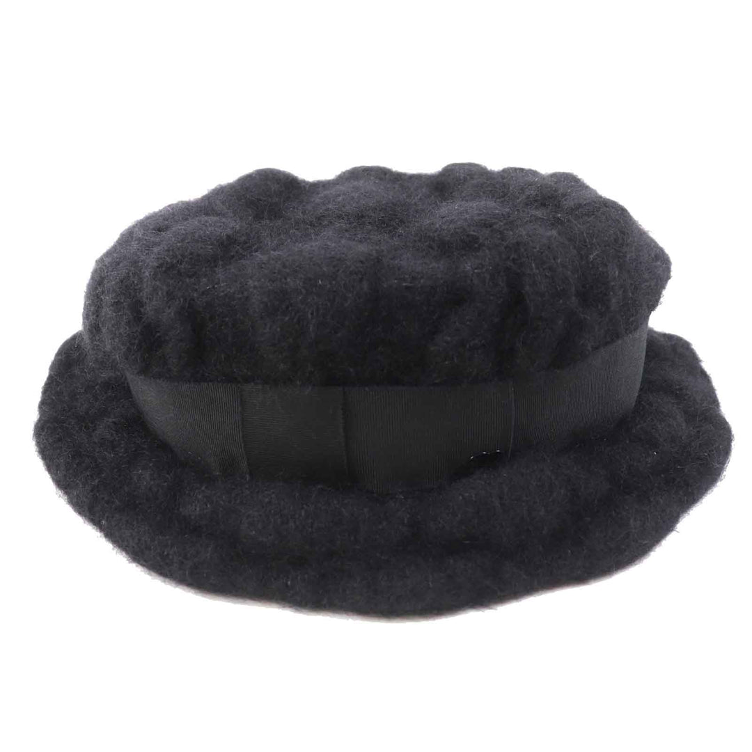 Excellent CHANEL hat With COCO Mark black mohair Women M