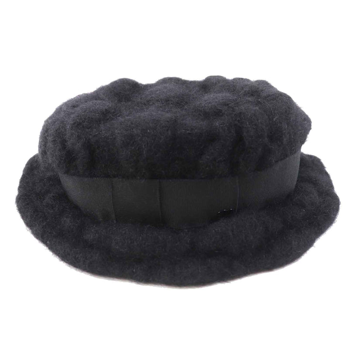 Excellent CHANEL hat With COCO Mark black mohair Women M