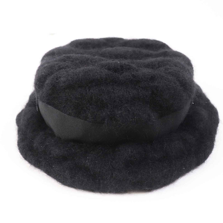 Excellent CHANEL hat With COCO Mark black mohair Women M