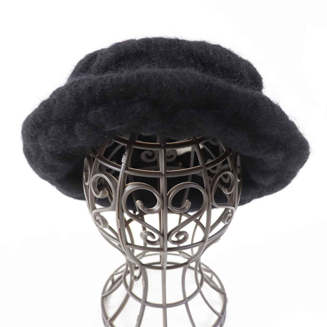 Excellent CHANEL hat With COCO Mark black mohair Women M