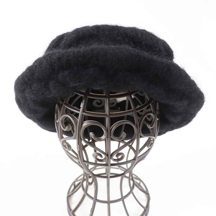 Excellent CHANEL hat With COCO Mark black mohair Women M