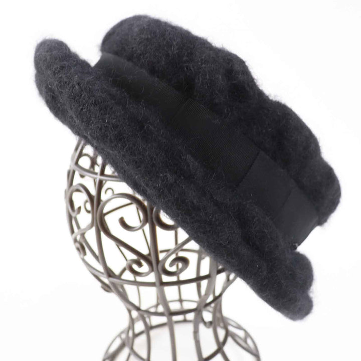 Excellent CHANEL hat With COCO Mark black mohair Women M