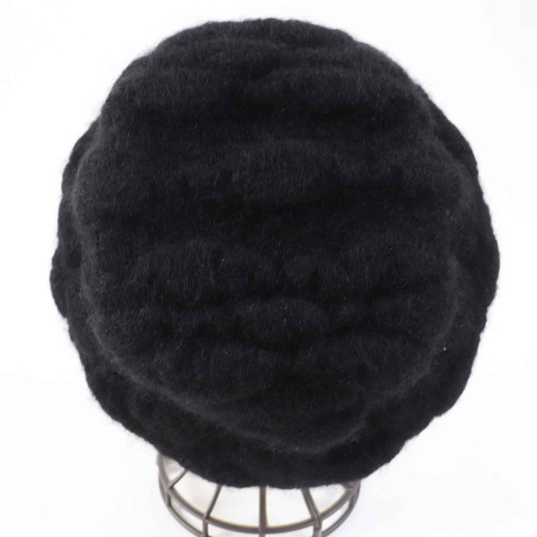 Excellent CHANEL hat With COCO Mark black mohair Women M