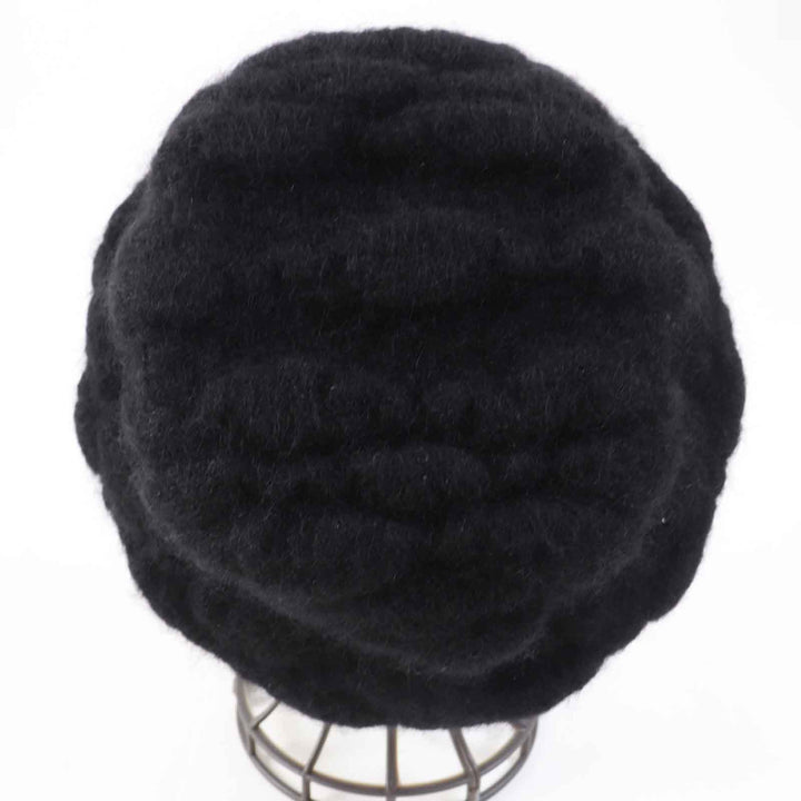 Excellent CHANEL hat With COCO Mark black mohair Women M