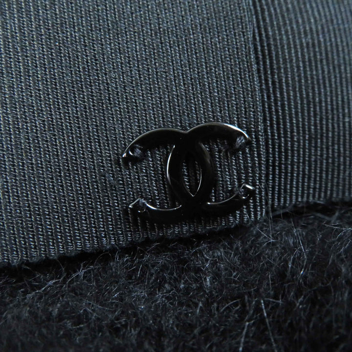 Excellent CHANEL hat With COCO Mark black mohair Women M