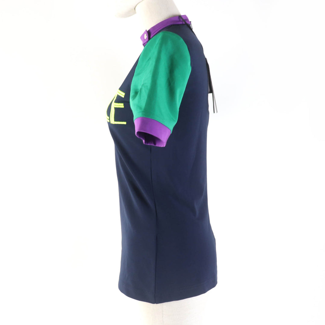 Excellent VERSACE T-shirt Embroidered front logo Stand neck Short sleeves Women