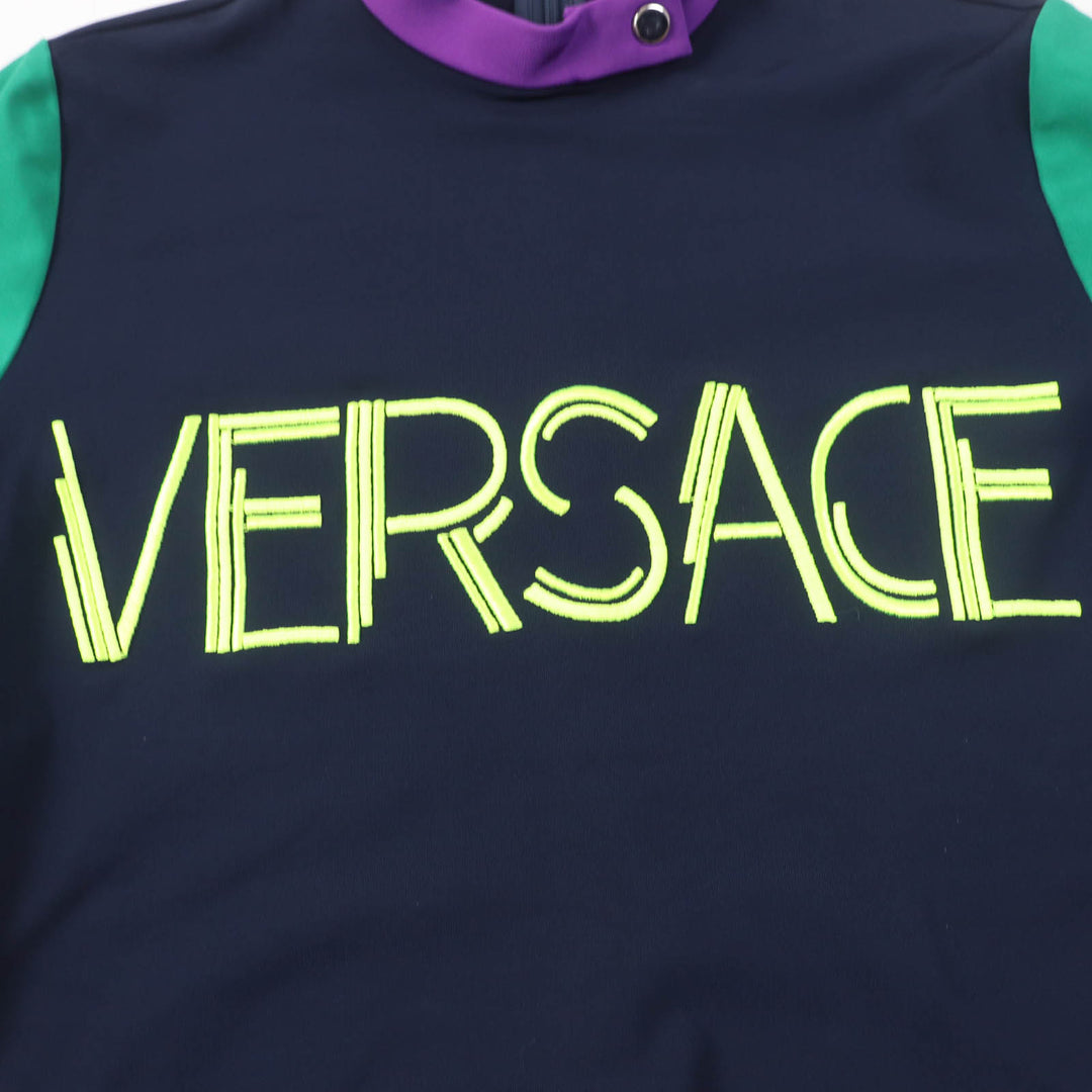 Excellent VERSACE T-shirt Embroidered front logo Stand neck Short sleeves Women