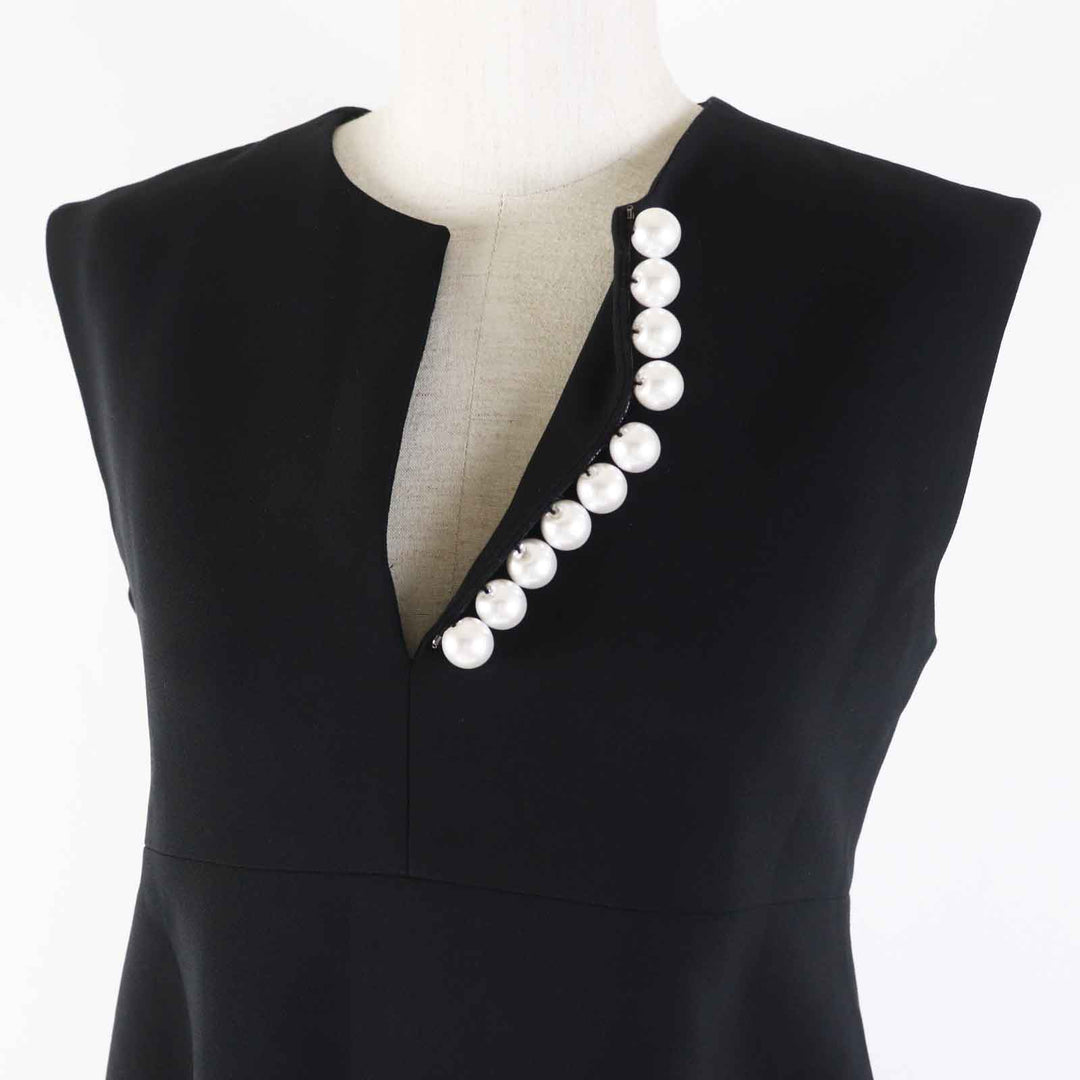 Great YOKO CHAN essence one piece Sleeveless with fake pearls black polyester Women 38 YED-117-010