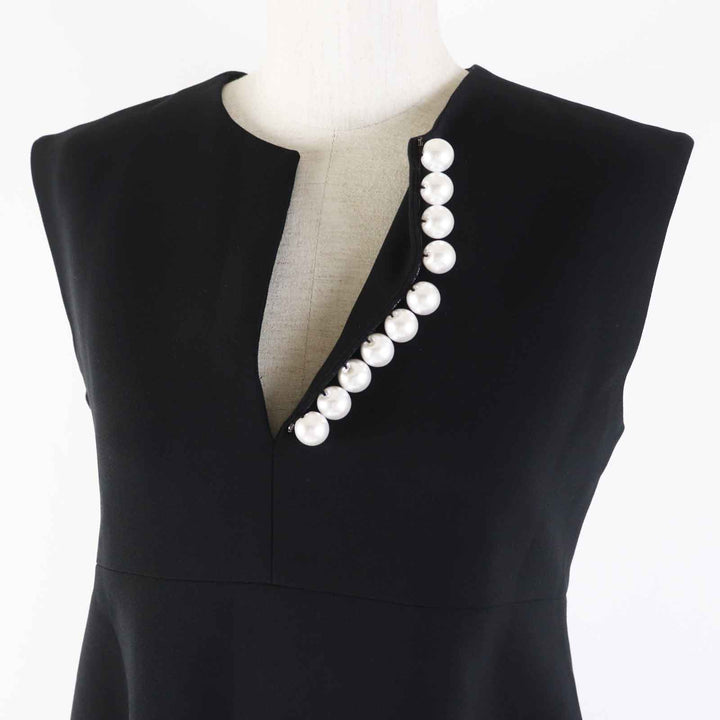 Great YOKO CHAN essence one piece Sleeveless with fake pearls black polyester Women 38 YED-117-010