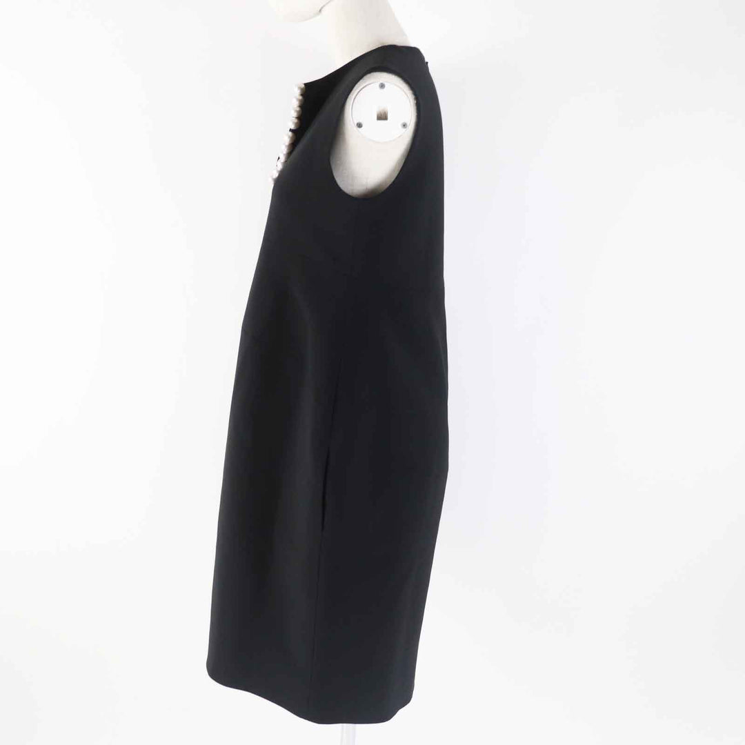 Great YOKO CHAN essence one piece Sleeveless with fake pearls black polyester Women 38 YED-117-010