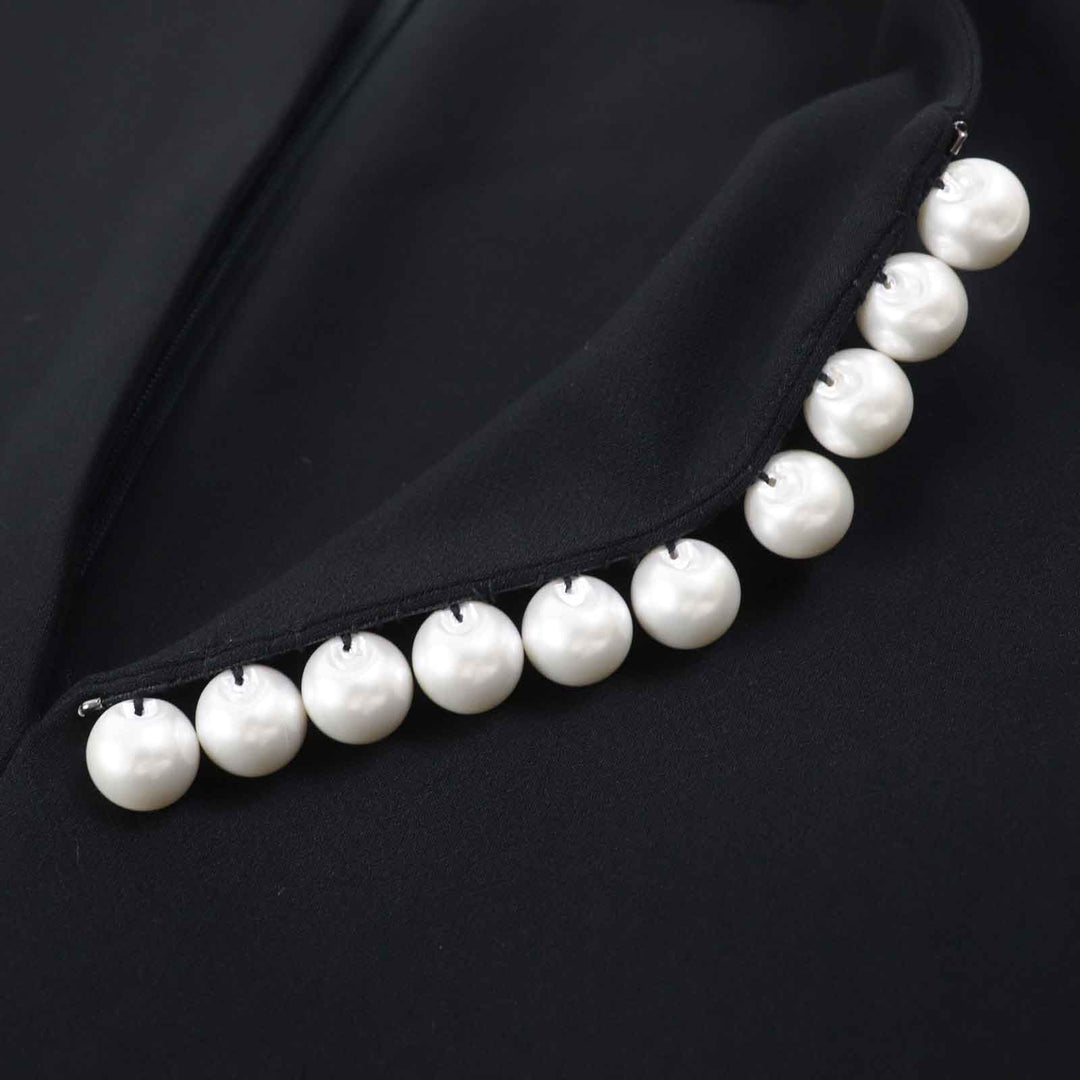 Great YOKO CHAN essence one piece Sleeveless with fake pearls black polyester Women 38 YED-117-010