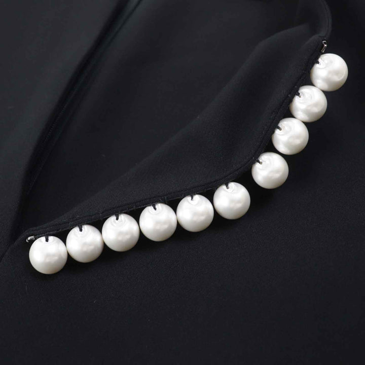 Great YOKO CHAN essence one piece Sleeveless with fake pearls black polyester Women 38 YED-117-010