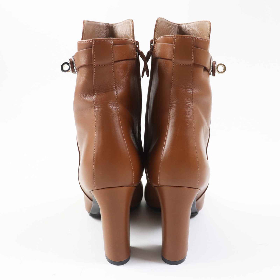 Great HERMES short boots JOUEUSE Kelly Metal Brown leather Women 38.5
