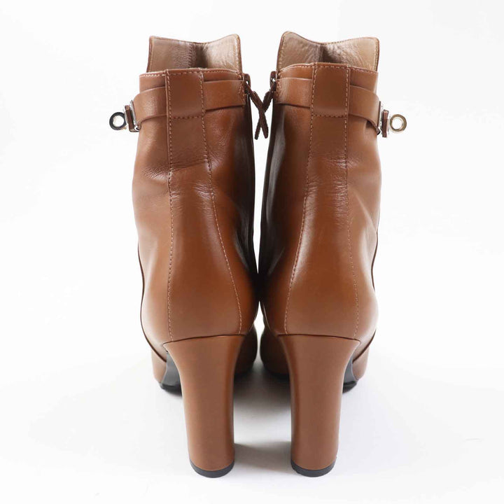 Great HERMES short boots JOUEUSE Kelly Metal Brown leather Women 38.5