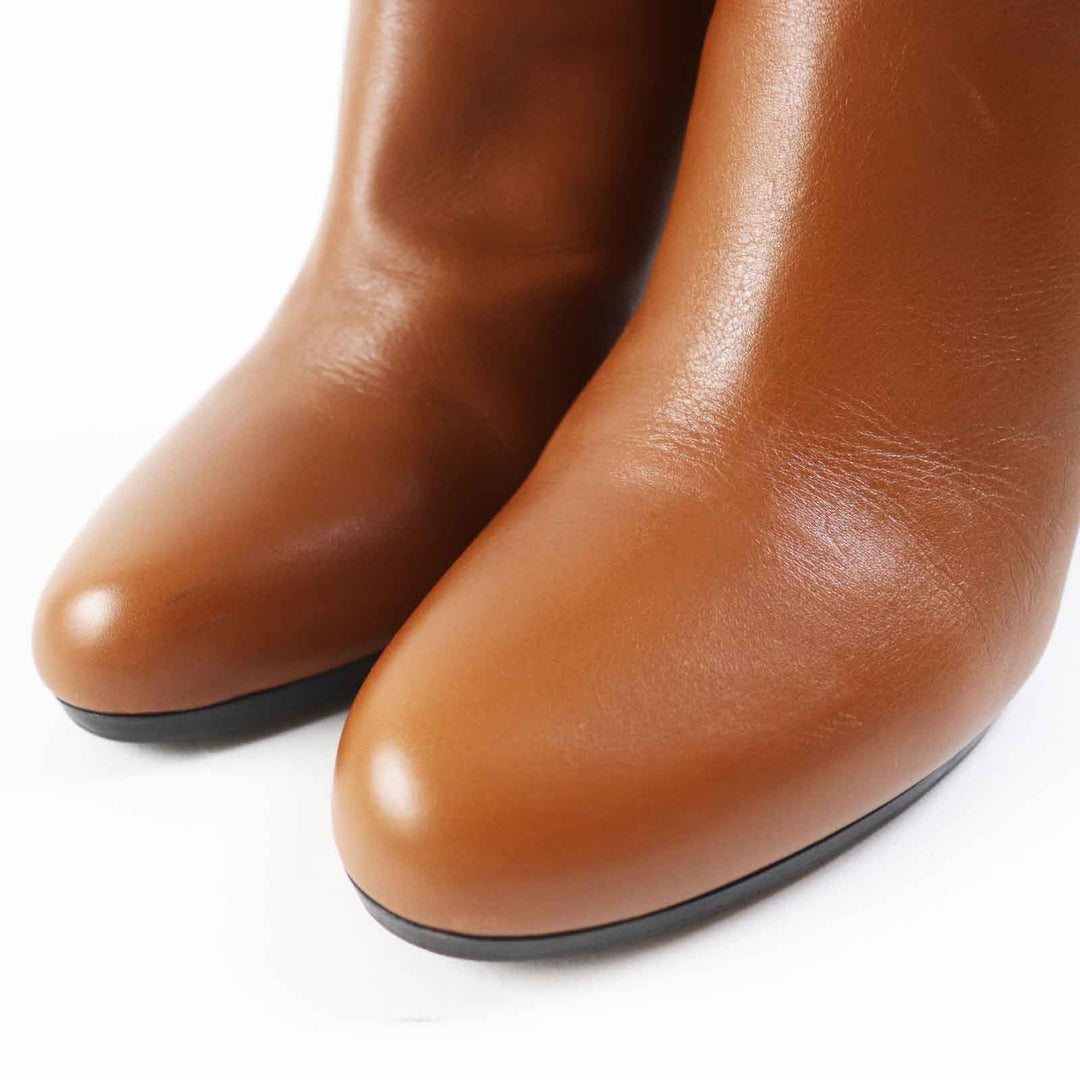 Great HERMES short boots JOUEUSE Kelly Metal Brown leather Women 38.5