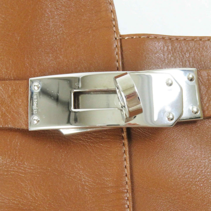 Great HERMES short boots JOUEUSE Kelly Metal Brown leather Women 38.5