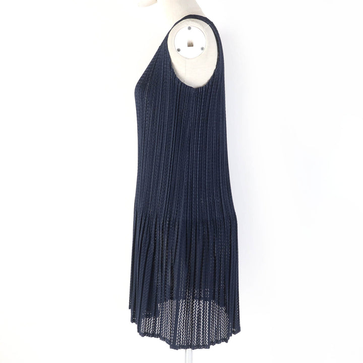 Excellent PLEATS PLEASE one piece Crew neck sleeveless mesh flare tunic Dark navy polyester Women 3 PP11-JT685