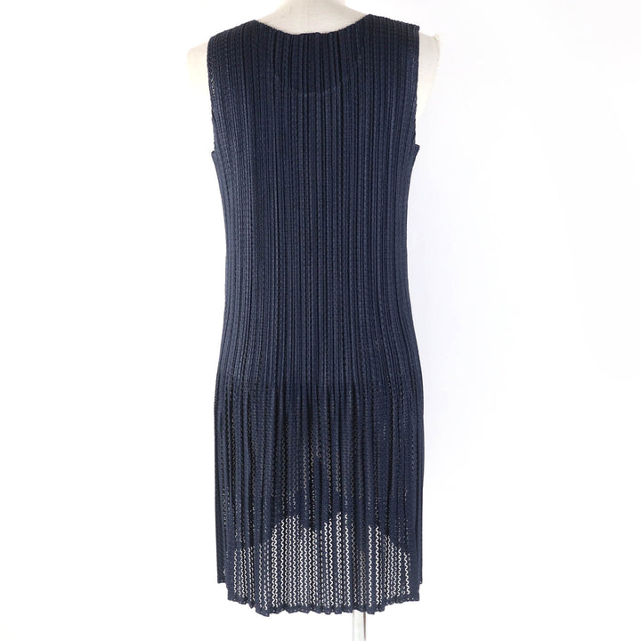 Excellent PLEATS PLEASE one piece Crew neck sleeveless mesh flare tunic Dark navy polyester Women 3 PP11-JT685