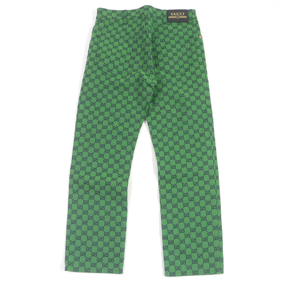 Excellent GUCCI Denim pants GG jacquard all-over print bottoms green mens 30 623953