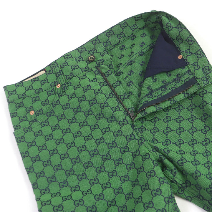 Excellent GUCCI Denim pants GG jacquard all-over print bottoms green mens 30 623953